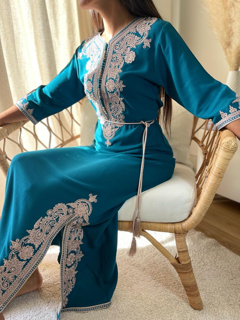 Caftan bleu pétrole - Réf : 1086